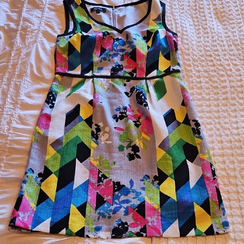Nine West Multicolor Dress with Black Trim Size 8